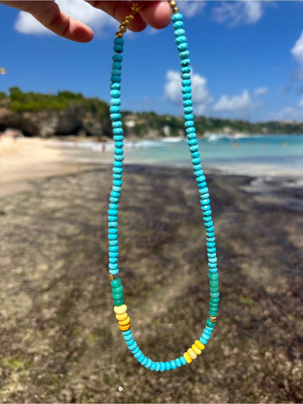 Faceted Mexican Crystal Turquoise, Yellow & Green Beaded Necklace